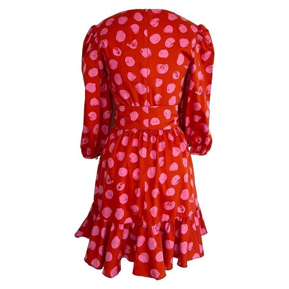 Borgo de Nor Anita Red & Pink Polka Dot Cotton Poplin Dress- Size US 6 - Picture 4 of 8
